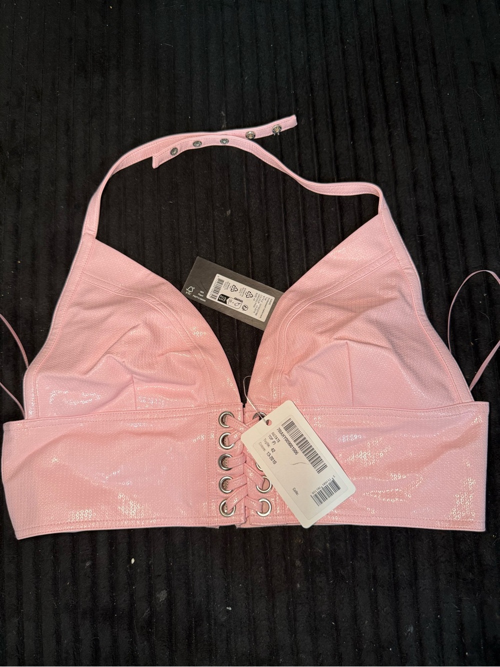 Rotate Birger Christensen Halter Faux Leather Crop Top